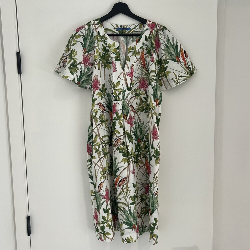 J McLaughlin Cordelia Dress Mangrove Idyll Linen Tropical Resort Luxury MEDIUM